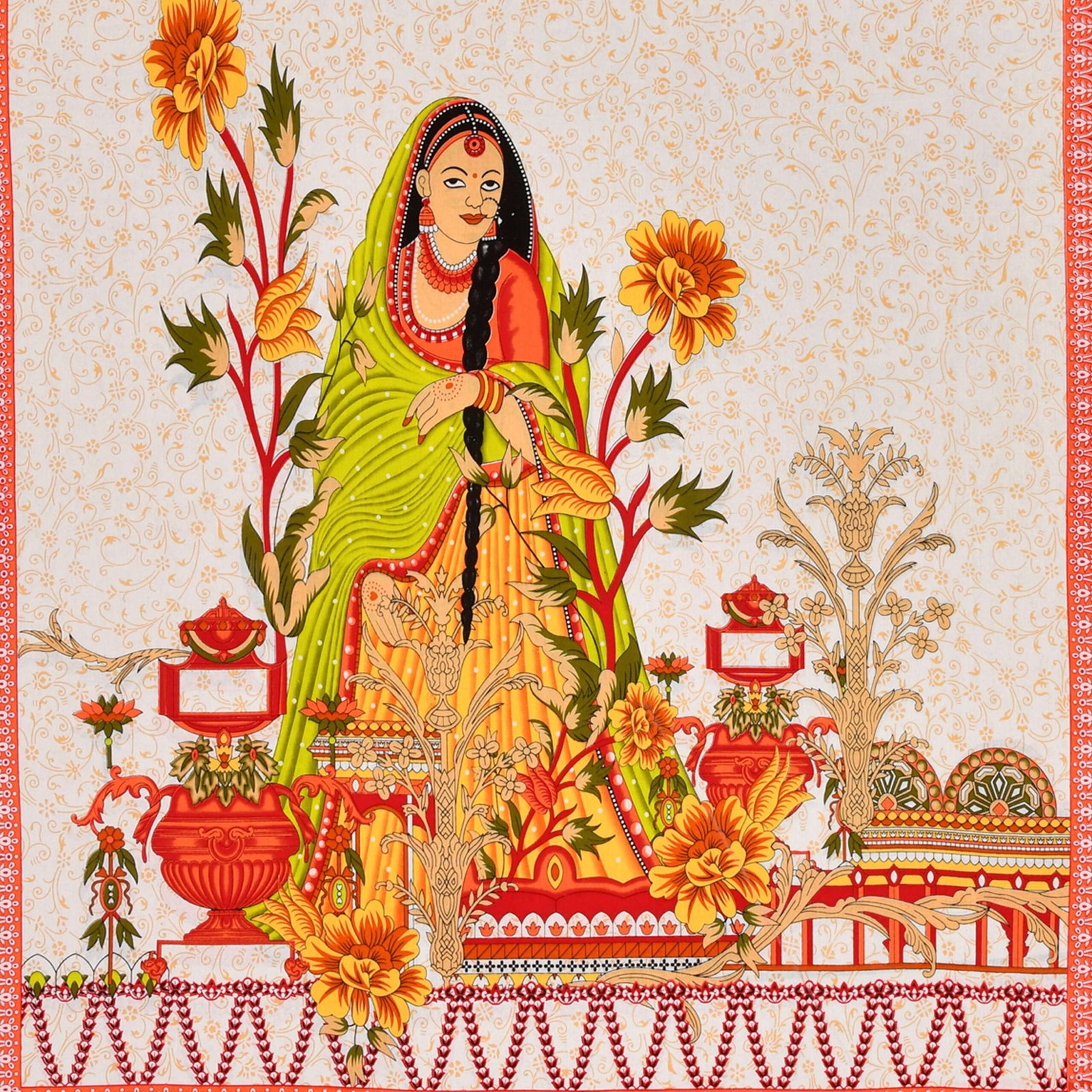 Rajasthani Traditionally Printed Cotton Doublebed Bedsheet With Pack of 2 Pillow Covers - Image 3